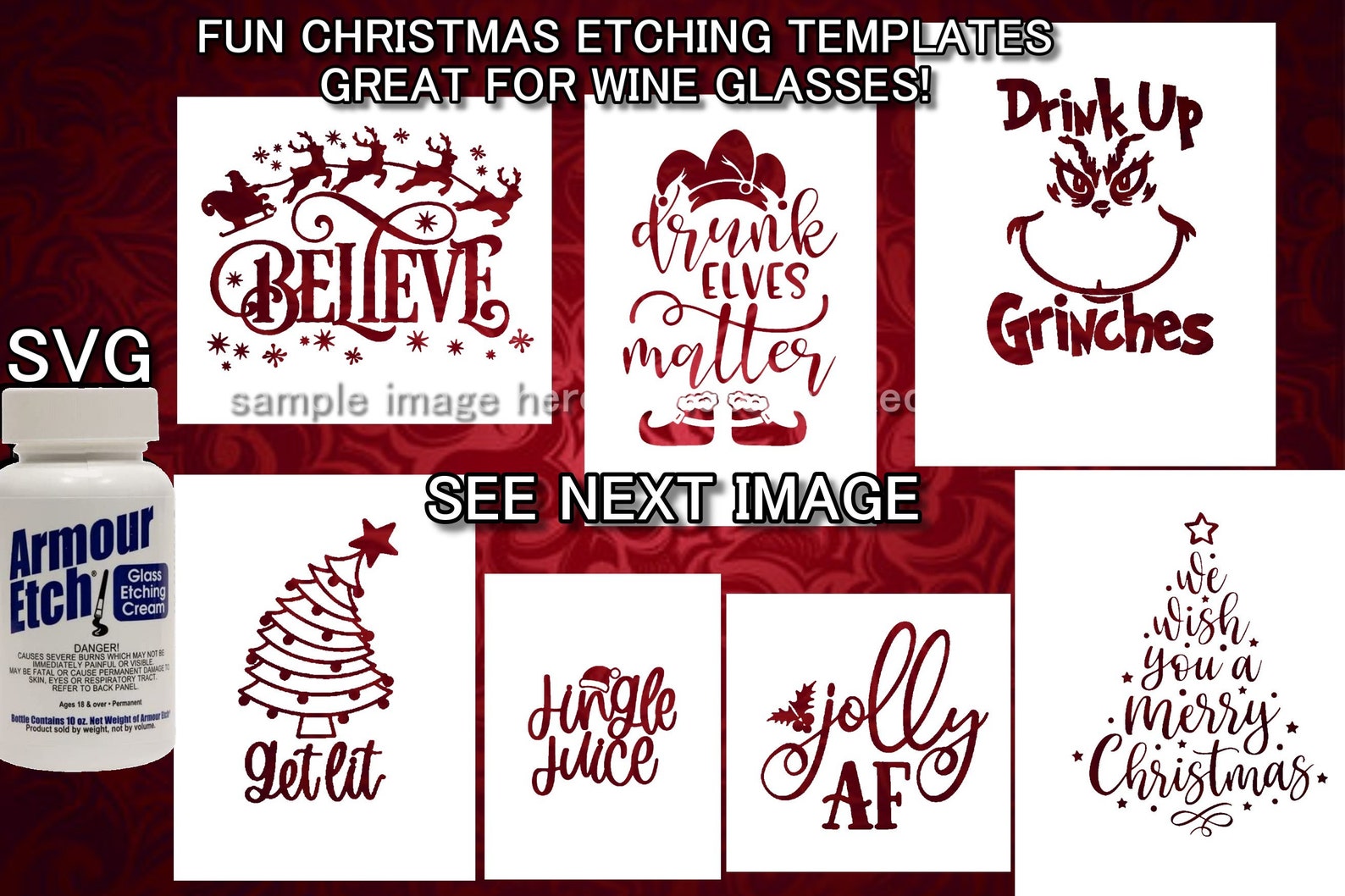 7 SVG Glass Etching Templates Christmas Glass Etching Etsy Canada