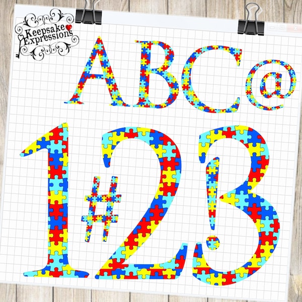 Digital Autism font digital images PNG files Letters, Numbers and Symbols  by Keepsake Expressions