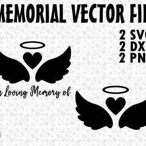 En mémoire d’Angel Wings Heart SVG, ajoutez votre propre formulation En mémoire aimante de SVG Digital Download, Cricut, Silhouette