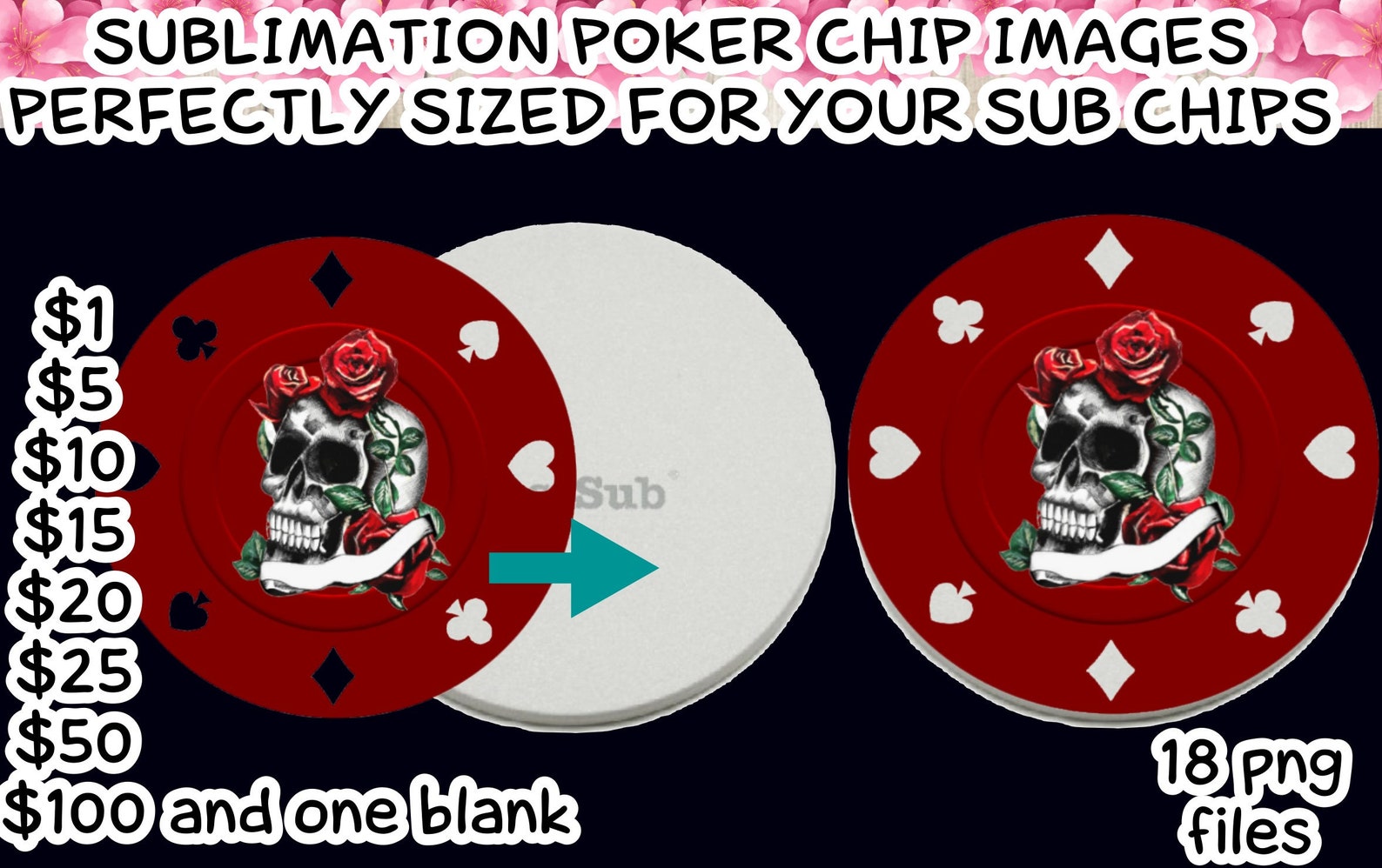 Sublimation Poker Chip Images in Red and Black Skull With - Etsy