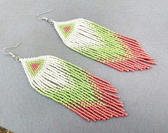 Very Long Fringe Seed Bead Earrings for Women