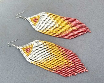 Seed Bead Fringe Earrings : Boho Ombre Beaded | Bohemian Handmade Jewelry