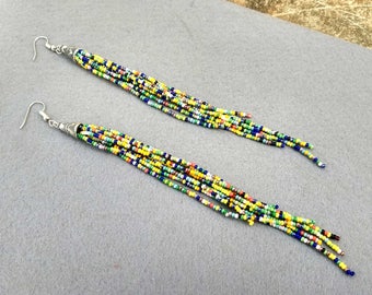 Seed Bead Earrings for Women : Multicolor Long Beaded Tassel | Bohemian Handmade Jewelry