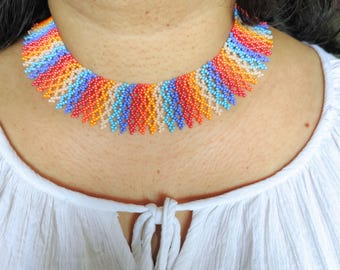 Multicolored Seed Bead Choker Necklace For Women | Bohemian Handmade Jewelry