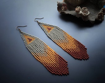 Long Beaded Fringe Seed Bead Earrings For Women