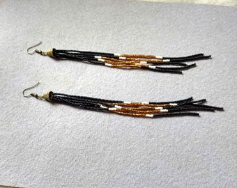Seed Bead Fringe Tassel Long Earrings For Women