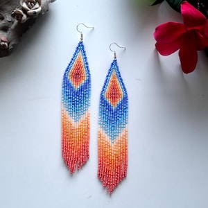 Colorful Long Seed Bead Fringe Earrings For Women | Handmade Bohemian Gradient Earrings | Gift For Her