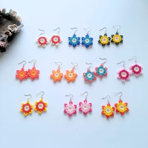 Set of 10 Small Seed Bead Floral Earrings - Huichol Style Earrings - Gift For Her - Party Favor