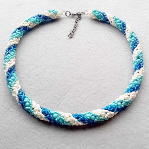 Blue and White Seed Bead Rope Choker Necklace For Women