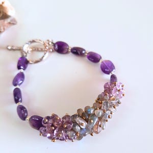 Amethyst and Labradorite Gemstone Bracelet with Toggle Clasp