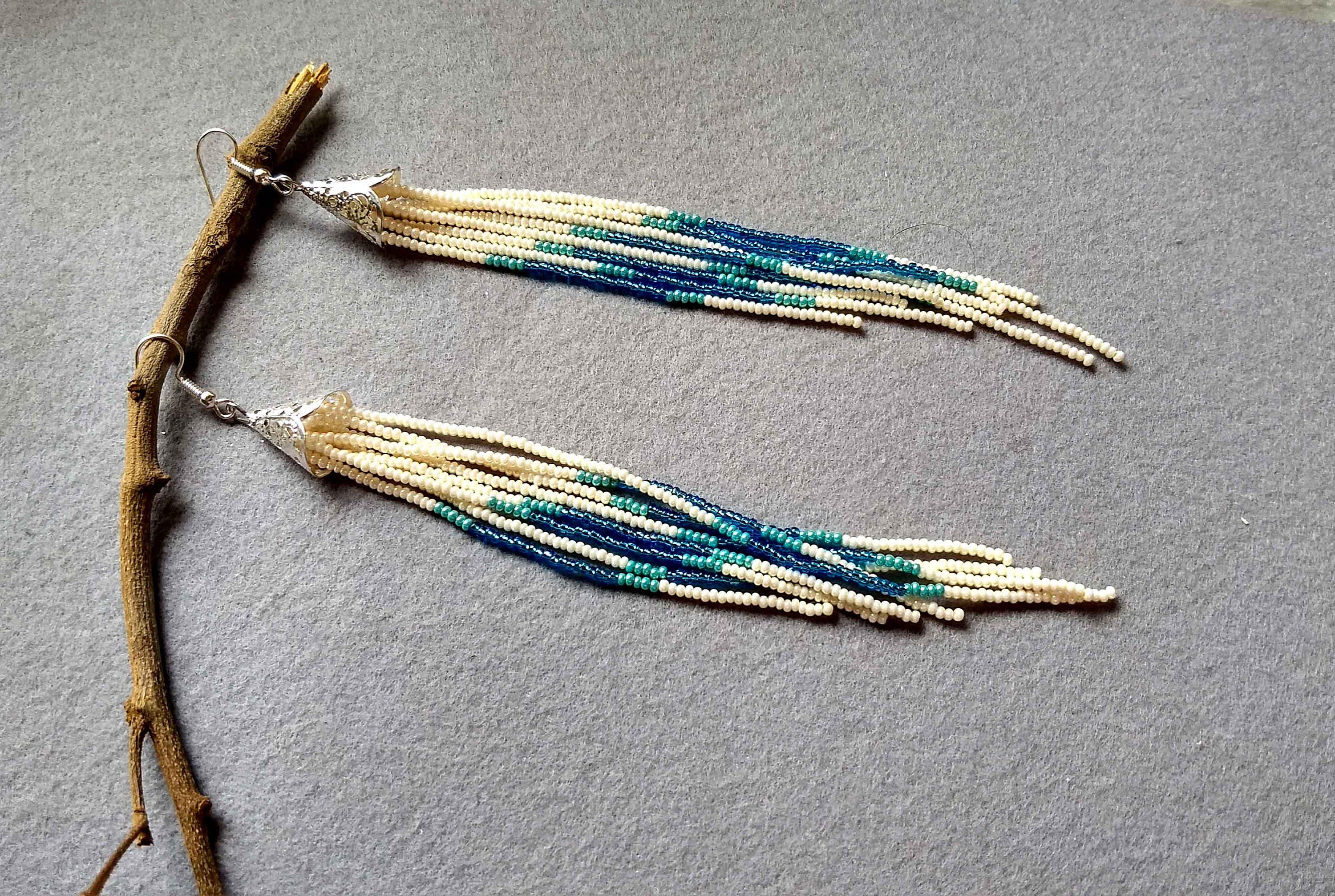 Statement Earrings Seed Bead Fringe Bead Earrings Long - Etsy