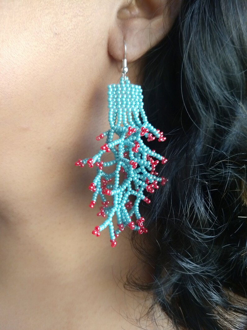 Coral Style Fringe Seed Bead Earrings for Women Etsy