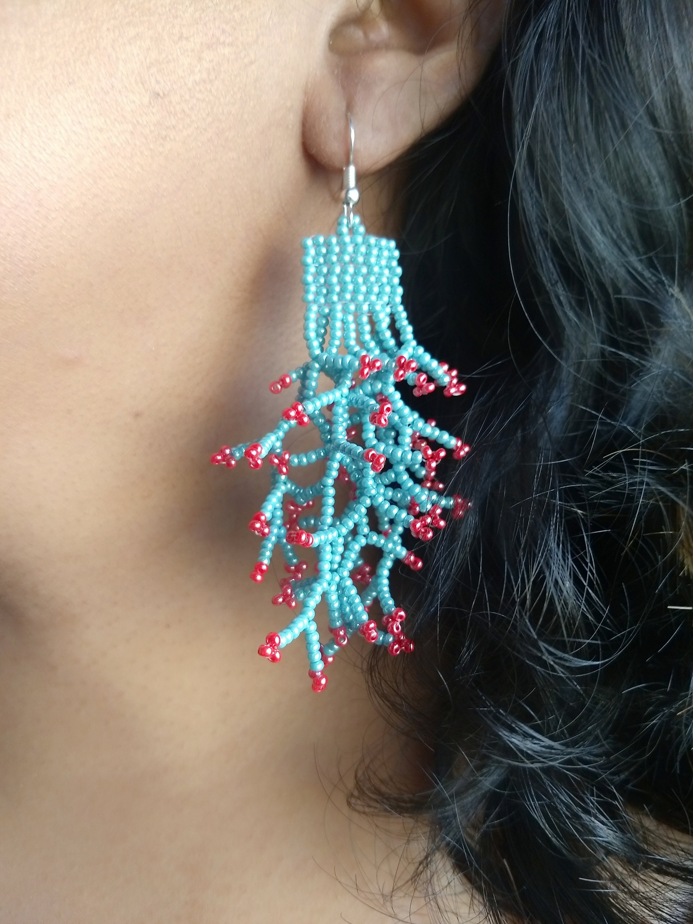 Coral Style Fringe Seed Bead Earrings for Women Etsy UK