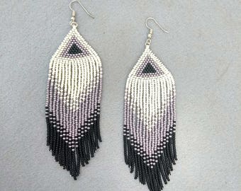 Fringe Seed Bead Earrings for Women, Earrings for Sensitive Ears, Woven Fringe Earrings, Long Fringe Earrings, Shoulder Dusters