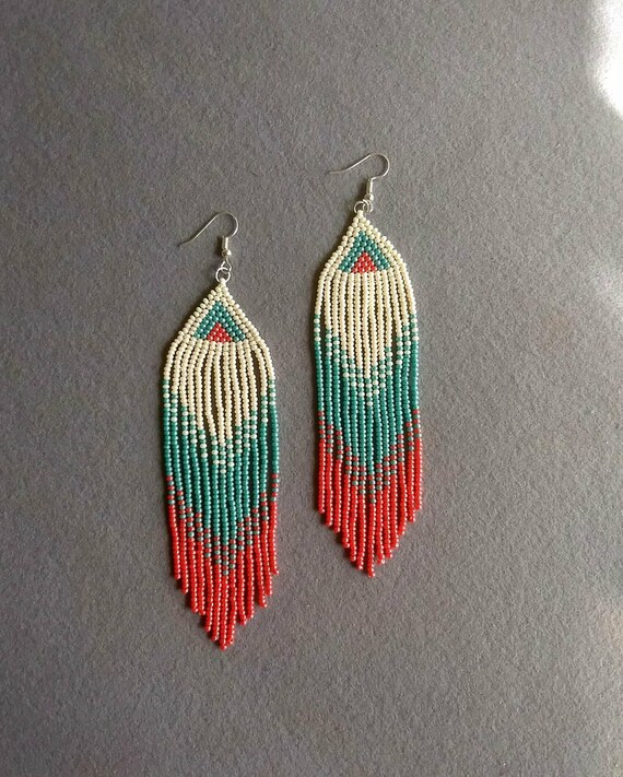 Taupe Beaded Tassel Earrngs / Grey Brown Dangle Frnge Earrngs...