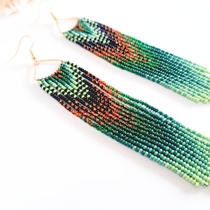 Long Gradient Seed Bead Boho Fringe Earrings for Women | Handmade Bohemian Earrings | Gift For Her | Length - 5.5 inches