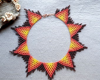 Handgemachte Boho Statement Halskette für Frauen: Roter Ombre Choker | Rocailles Perlen Boho Schmuck