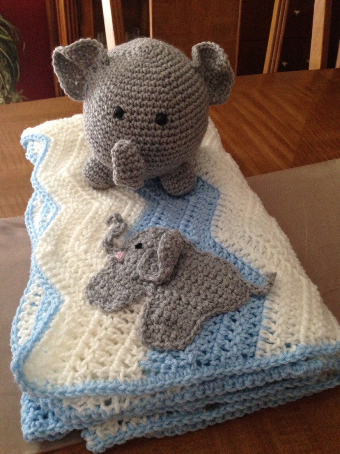 Crochet Baby blanket with elephant appliqué stuffed elephant Etsy