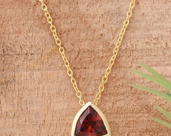 Trillion Garnet Pendant Necklace, 925 Sterling Silver, January Birthstone Jewelry, Minimalist Gift Her, Women Necklace, Handmade Jewelry Her