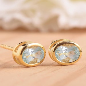 Aquamarine Earrings, March Birthstone, Small Stud Earrings, Aquamarine Jewelry, Silver Stud Earrings, Gift for Her, Minimalist Earrings