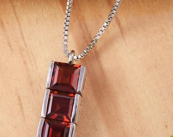 Real Garnet Bar Chain Necklace, 925 Silver Gemstone Bar, Minimalist Necklace, January Birthstone, Sterling Silver, Garnet Necklace, Gift Her