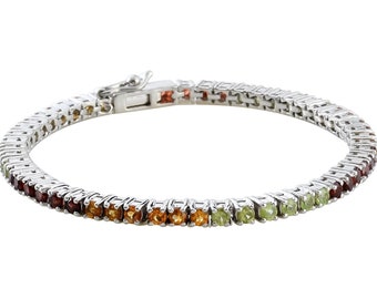 Pulsera de tenis con múltiples piedras preciosas, regalo de compromiso, pulsera única con múltiples piedras preciosas, regalo de boda, regalo de aniversario para mamá.