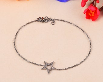 Diamond Star Charms Bracelets, 925 Silver Charms Bracelets, Pave Diamond Bracelets, Women Fine Jewelry, Gift For Her, Black Friday Sale
