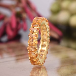 Natürliche Citrin Bandring, voller Eternity Ring, Edelstein Stapelring, Citrin Edelstein Ring, Eternity Bandring, Hochzeit, Verlobung Geschenk