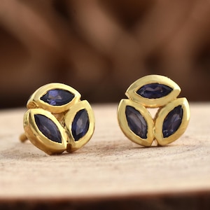 Iolite Gemstone Studs Earrings, Iolite Gemstone Earrings, Iolite Jewelry, 925 Sterling Silver, Birthstone Earrings, Minimalist Earrings Her
