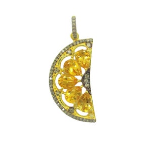 Citrine Orange Slice Pendant, 925 Sterling Silver Diamond Pave Slice Pendant, Gemstone Slice Pendant, Handmade Gemstone Jewelry afbeelding 1