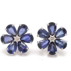Blue Sapphire Flower Earrings, 925 Sterling Silver Earrings, Sapphire Earrings, Natural Diamond, Women Earrings, Minimalist Jewelry Her