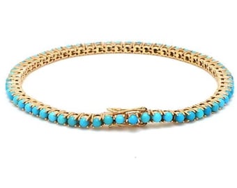 Turkos armband, turkos tennisarmband, fint armband, turkosa smycken, present till henne, minimalistiskt armband, silvertennisarmband
