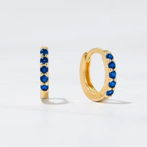 Blue Sapphire Hoop Earrings, September Birthstone Gifts, Sapphire Hoop Earrings, Sapphire Huggie Earrings, Women Jewelry, Gift For Her