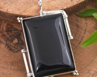 Black Onyx Pendant, 925 Sterling Silver, Gemstone Pendant, Onyx Jewelry, Gift For Her, Dainty Charm Pendant, Birthstone Pendant, Minimalist.
