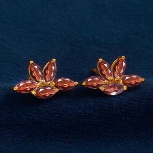 Boucle d'oreille grenat marquise, clou d'oreille feuille en argent 925, clous d'oreilles fleur Cz, boucles d'oreilles zircone cubique, boucles d'oreilles feuille de pierres précieuses, cadeau lui