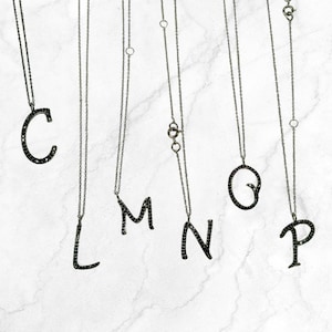 Black Spinel Initial Pendant, Alphabet Charm Monogram Personalized Gifts, A-Z Letter Pendant Customized Name Necklace 925 Sterling Sliver