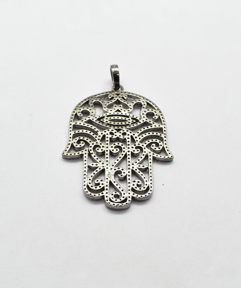 925 Silver Hamsa Hand Pendant Necklace, Blue Sapphire Hamsa Pendant, Good Luck Charms Pendant, Hamsa Evil Eye Pendant, Gemstone Pendant image 5