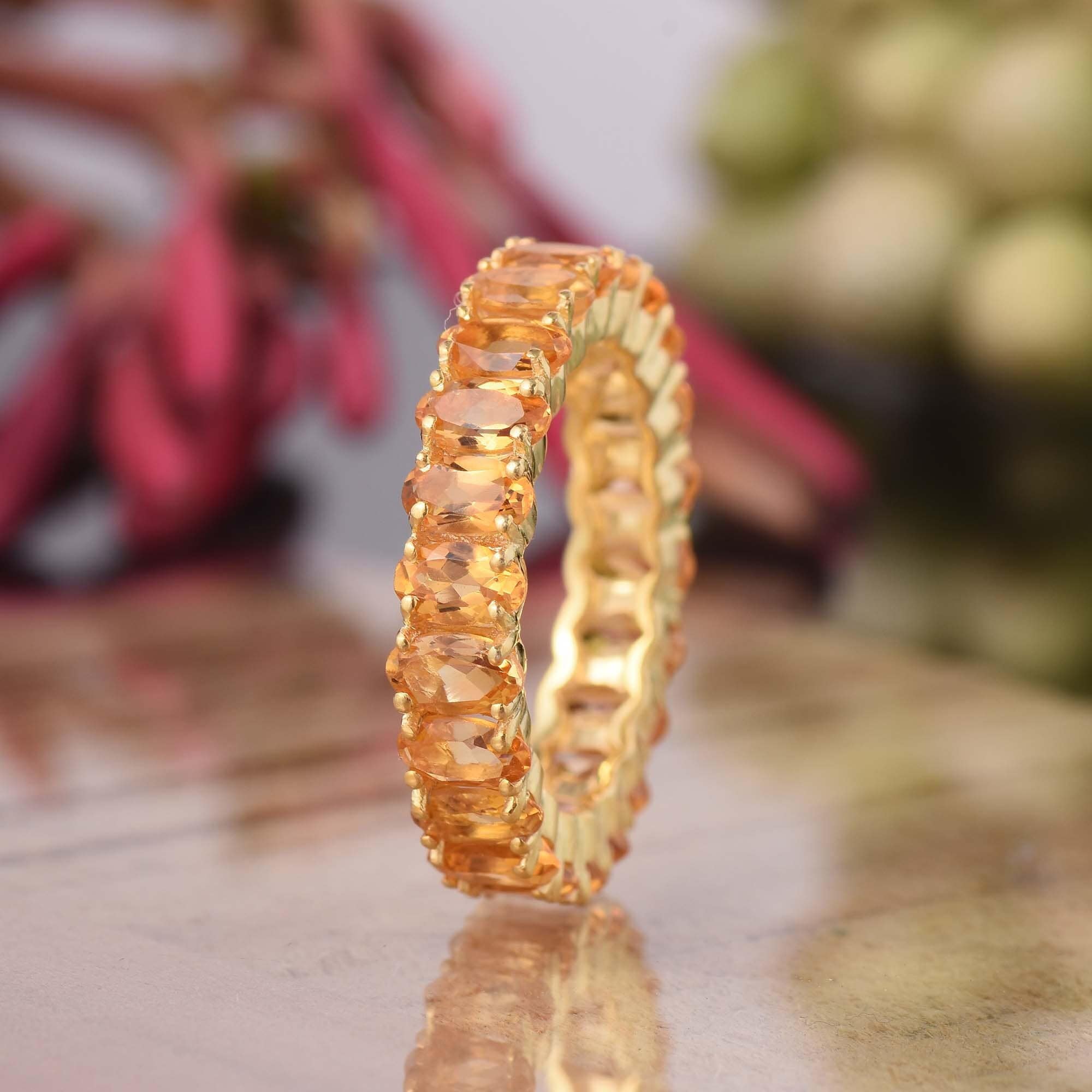 Natural Citrine Band Rings, Full Eternity Ring, Gemstone Stacking Ring ...