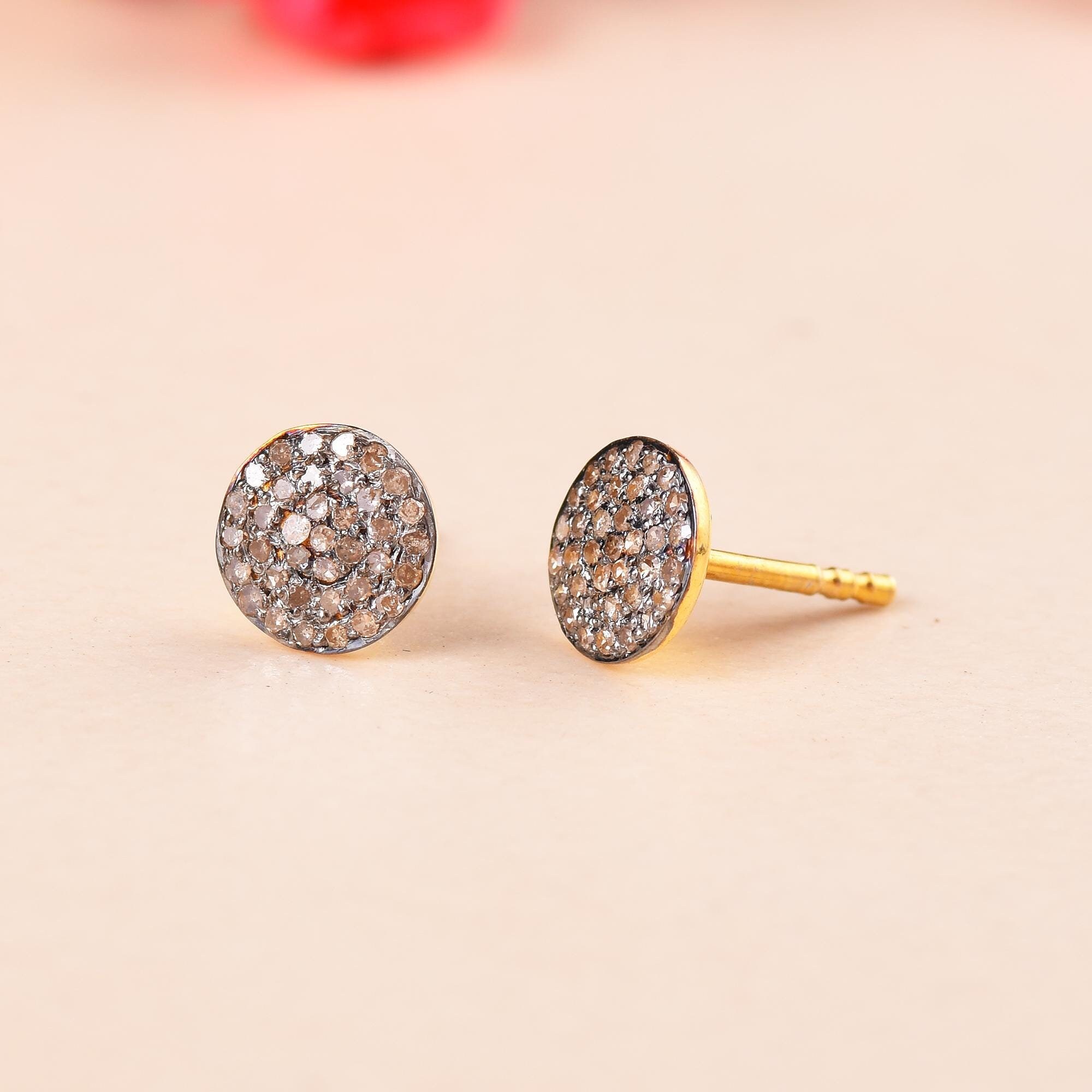 Pave Diamond Round Studs, Pave Diamond Round Disc Earring Studs, Diamond Studs, 925 Sterling Silver, Gift Jewelry, Minimalist Studs Gift.