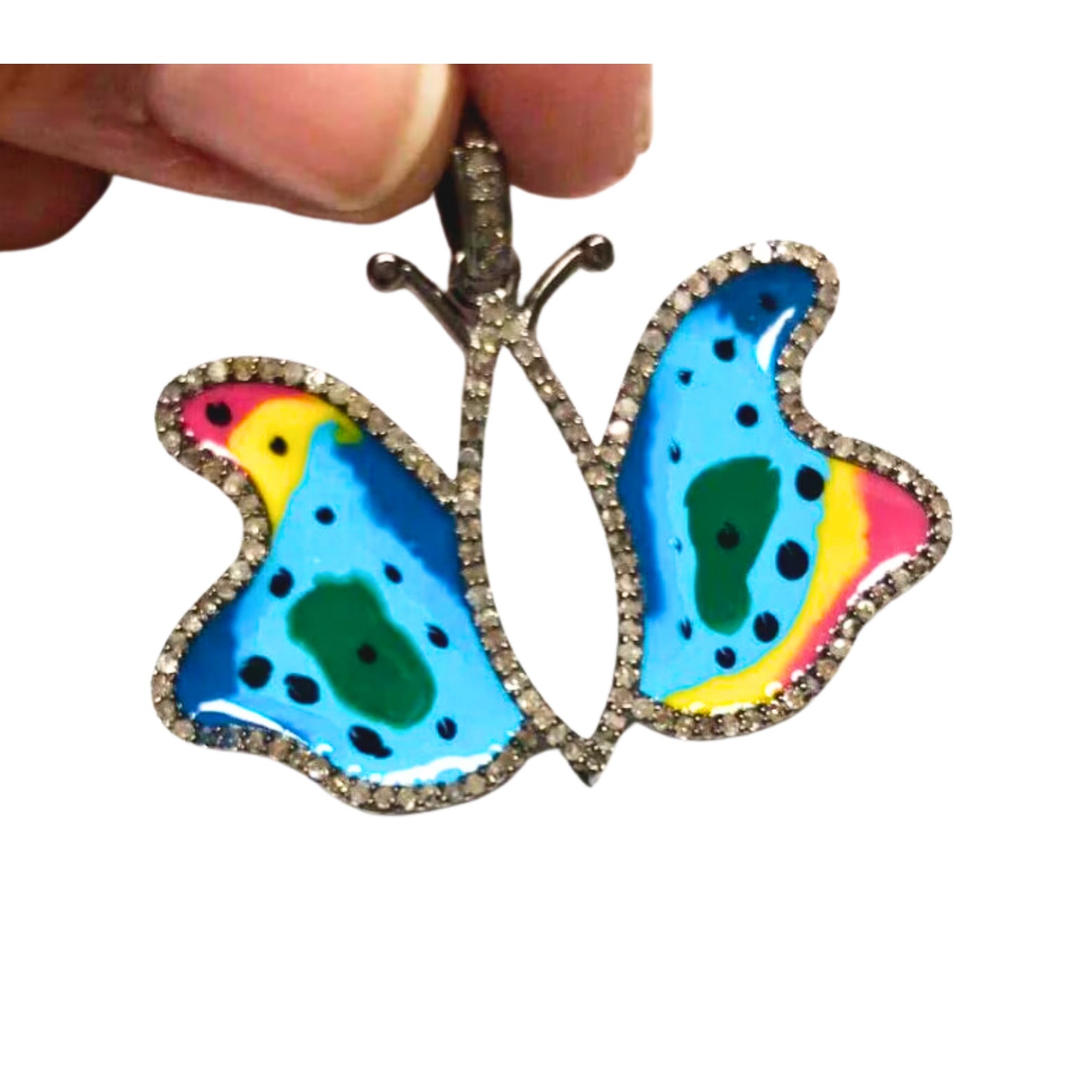 Delicate Colorful Butterfly Enamel Pendant, 925 Sterling Silver