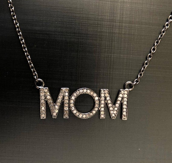 925 Sterling Silver Pave Diamond Mom Pendant Necklace Pave - Main Image