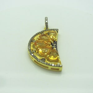 Citrine Orange Slice Pendant, 925 Sterling Silver Diamond Pave Slice Pendant, Gemstone Slice Pendant, Handmade Gemstone Jewelry afbeelding 4