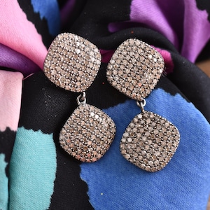 Pave Diamond Dangle Earring, Pave Diamond Gemstone Earrings, 925 Sterling Silver Earrings, Diamond Dangle Drop Earrings, Simple Drop Earring