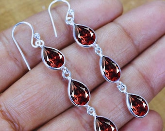 Pendientes colgantes de granate, pendientes de lágrima de plata de ley 925, pendientes de piedra natal de enero, regalo para ella, joyería minimalista, regalo para ella.