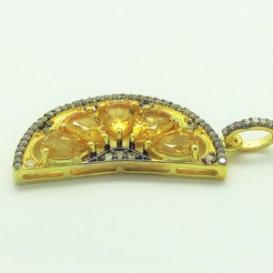 Citrine Orange Slice Pendant, 925 Sterling Silver Diamond Pave Slice Pendant, Gemstone Slice Pendant, Handmade Gemstone Jewelry image 2