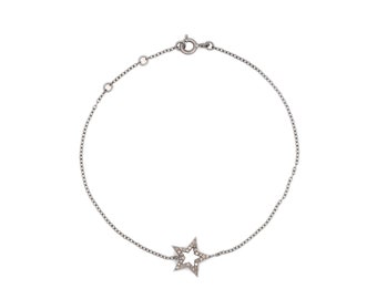 Natural diamond Star Bracelet, Dainty diamond North Star Charm Bracelet, Solid 925 diamond, Bracelet, diamond Celestial Bracelet