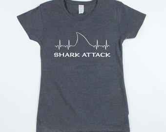 EKG Shark Fin Shark Attack Shark T-Shirt (Womens)