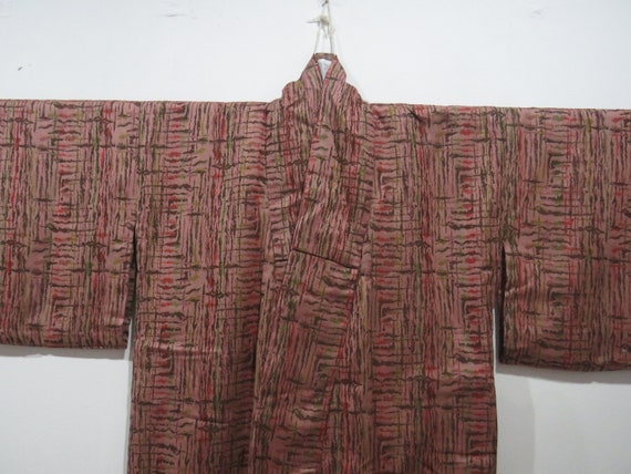 Vintage Japanese kimono rosewood color abstract p… - image 1