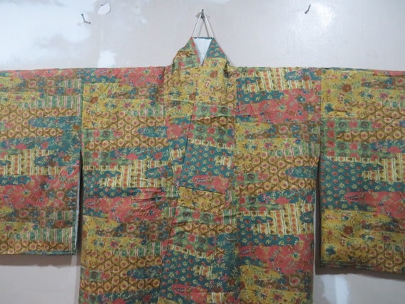 Vintage Japanese kimono mix colorful abstract pat… - image 1