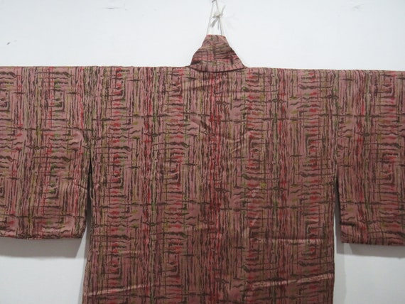Vintage Japanese kimono rosewood color abstract p… - image 2